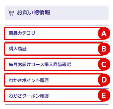 お買い物情報の表示画面
