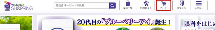 サイト右上にある「カート」ボタンを押した画面