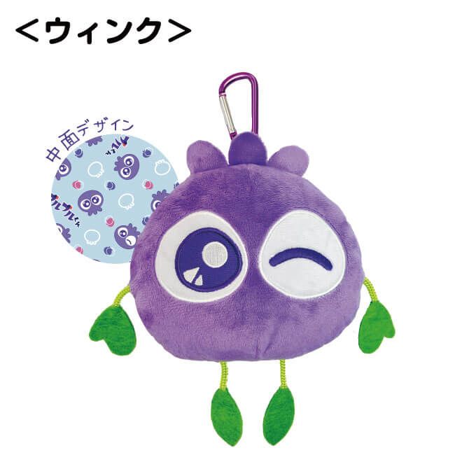 ウィンクのブルブルくんぬいぐるみパスケース。中面は水色生地のブルブルくん柄