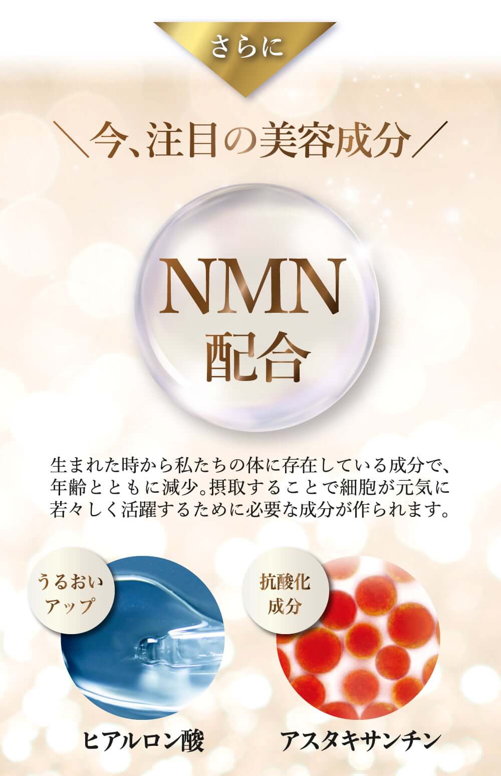 注目の厳選成分。厳選成分１：ナノビルーエキス。厳選成分２：ルテイン。厳選成分３：カシス。