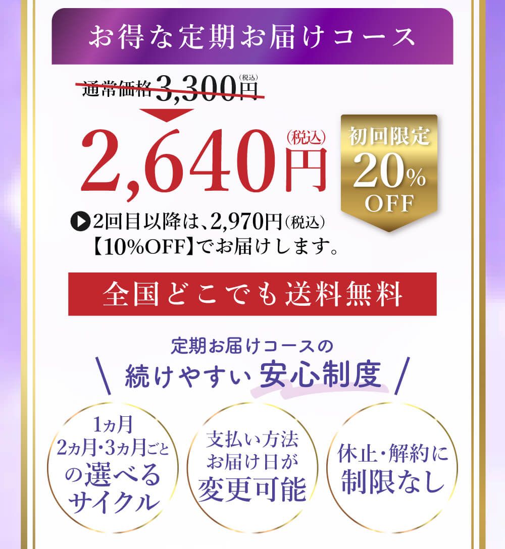 お得な定期お届けコース。２,６４０円（税込み・送料無料）