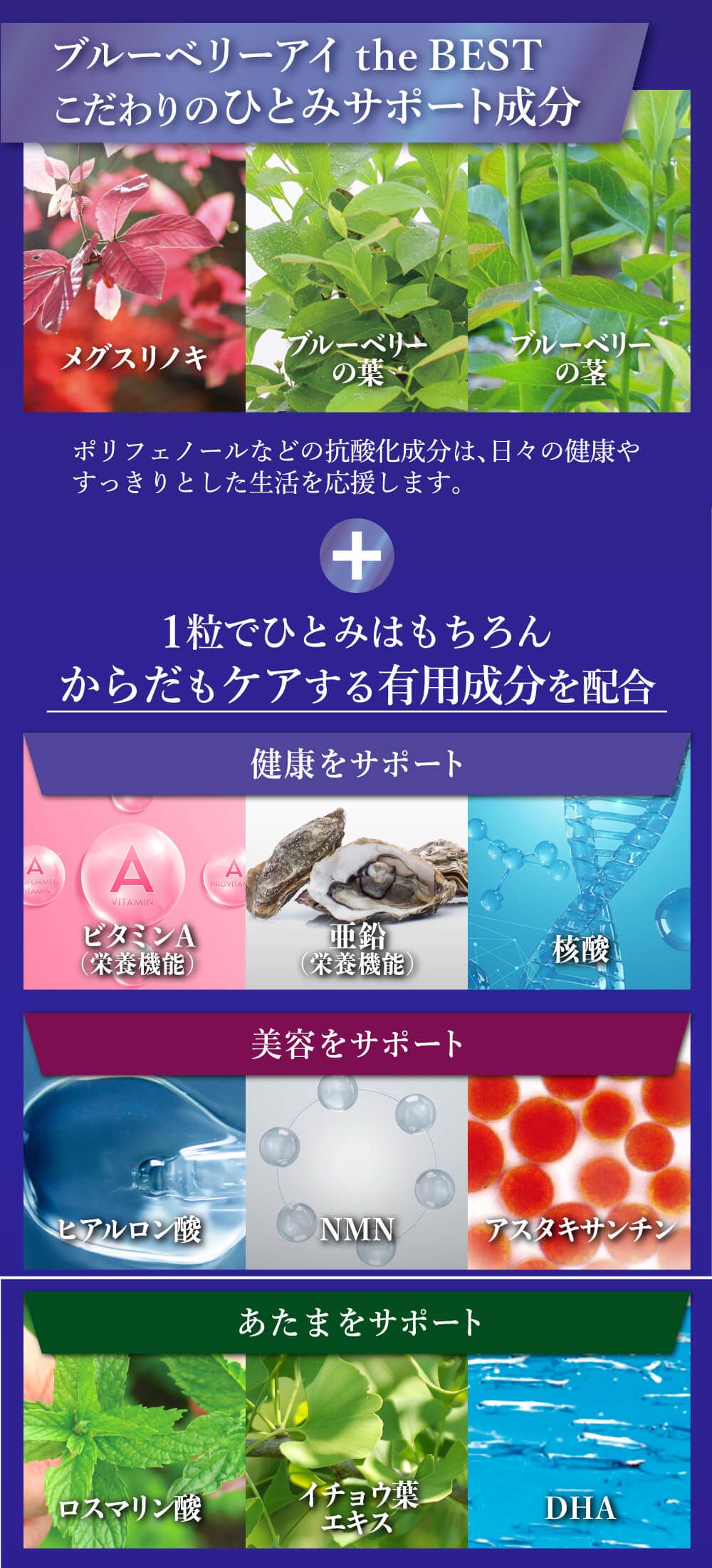 ブルーベリーアイtheBESTこだわりのひとみサポート成分。