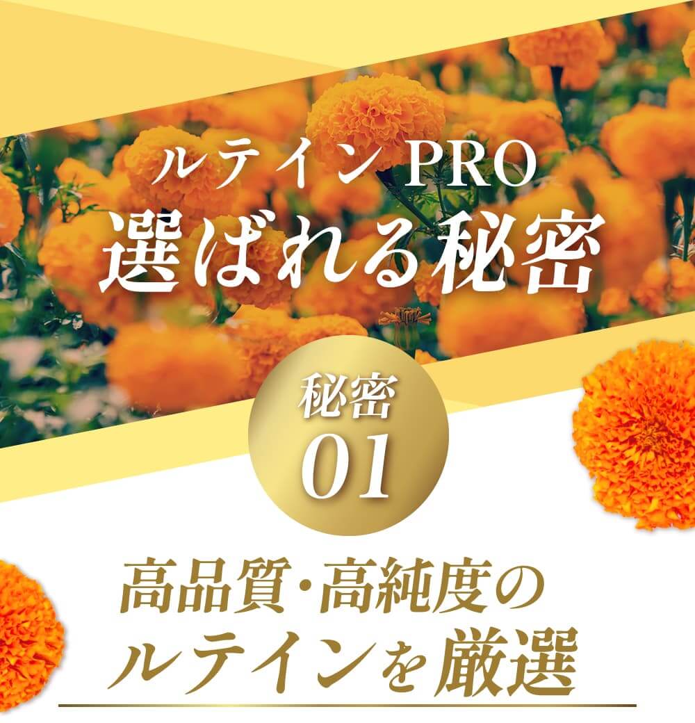 ルテインＰＲＯが選べれる秘密。高品質・高純度のルテインを厳選