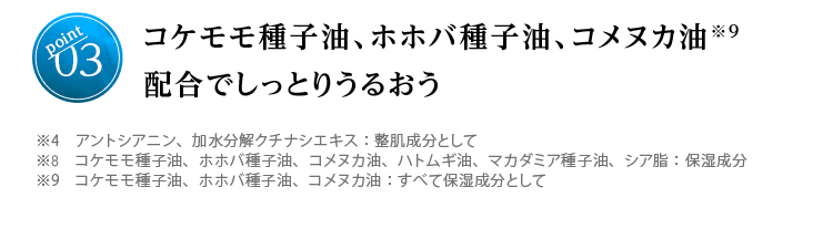 poitn03 コケモモ種子油、ホホバ種子油、コメヌカ油※9 配合でしっとりうるおう