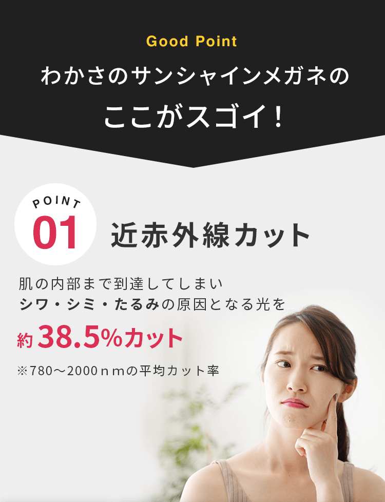 わかさのサンシャインメガネのここがスゴイ！近赤外線を約３８．５％カット！