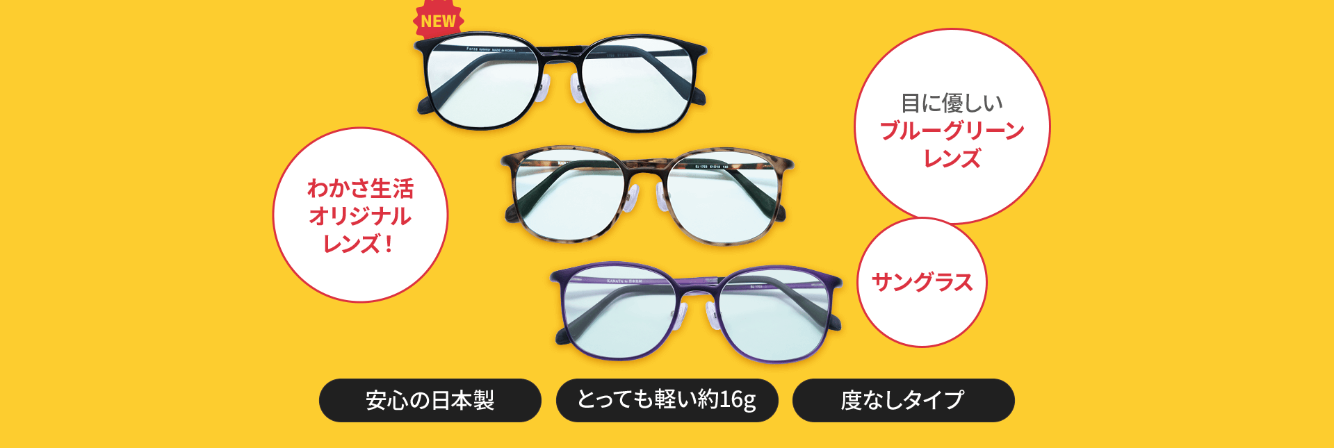 目に優しい薄色レンズ（ブルーグリーン）。わかさ生活オリジナルサングラス