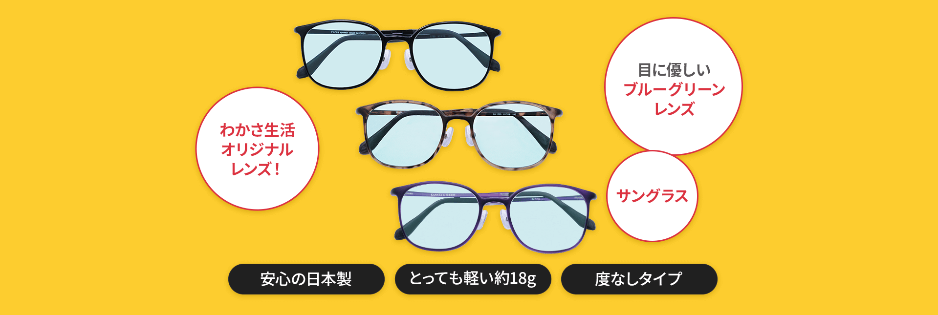 目に優しい薄色レンズ（ブルーグリーン）。わかさ生活オリジナルサングラス