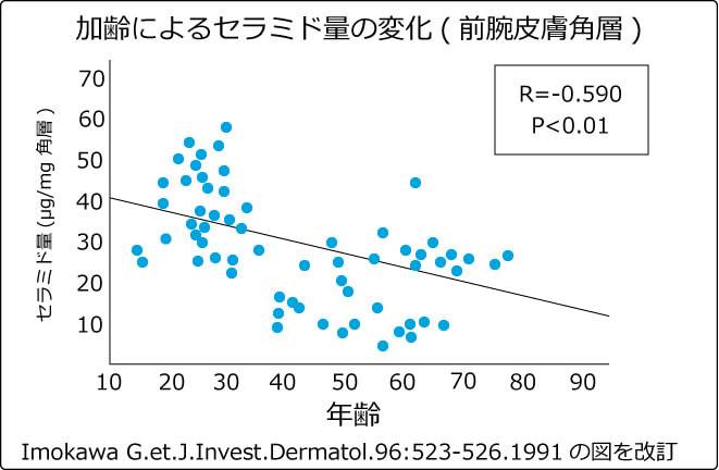 加齢によるセラミド量の変化の図