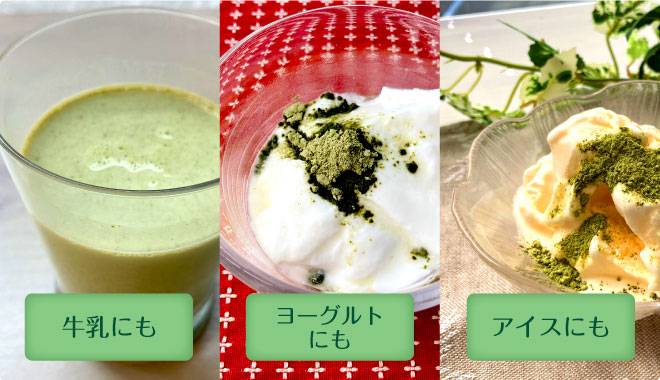 モリンガGABAを牛乳、ヨーグルト、アイスにかけてアレンジ