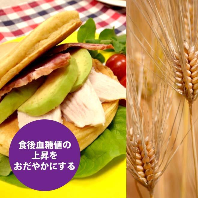 食後血糖値の上昇をおだやかにする機能をもつ香川県産大麦粉で作られたパンケーキの画像