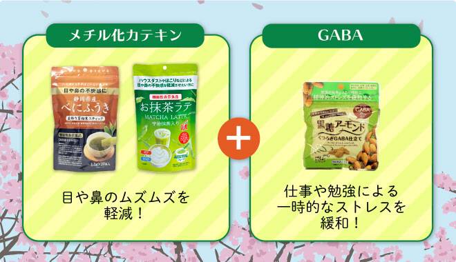 メチル化カテキンがヒスタミンの放出を抑えてむずむずを軽減、さらにGABAが仕事や勉強による一時的なストレスを緩和