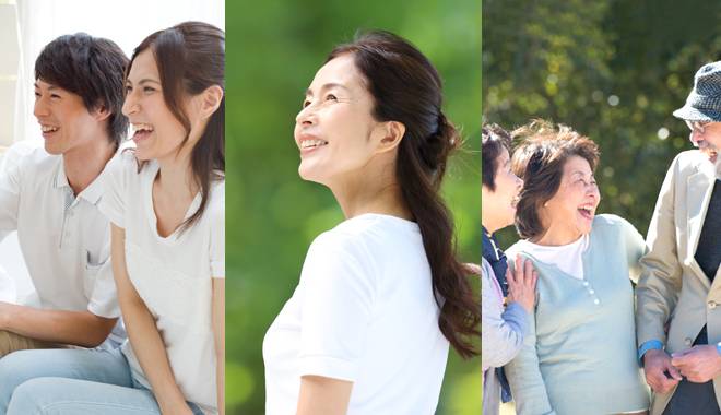 はつらつとした若い男女と年配の男女の画像